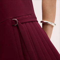 Side Pleated Mini Dress-Bordeaux