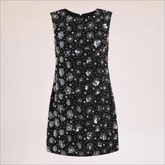 Fleur Shift Mini Dress-Black
