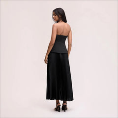 Strapless Pleated Maxi Dress-Black