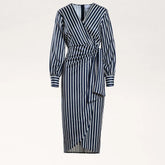 Striped Wrap Maxi Dress-Navy/White