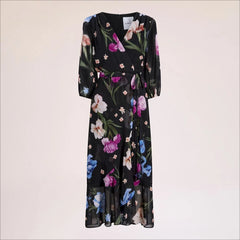 Floral Wrap Maxi Dress-Black Multi