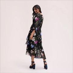Floral Wrap Maxi Dress-Black Multi