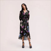Floral Wrap Maxi Dress-Black Multi