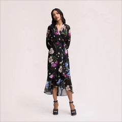 Floral Wrap Maxi Dress-Black Multi