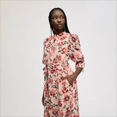 Blouson Midi Dress-Almond Watercolor Floral