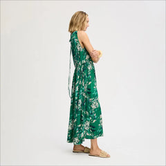 Side Tie Maxi Dress-Dark Spring Green Floral