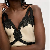 Lace Trim Cami Dress-Almond