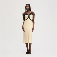 Lace Trim Cami Dress-Almond
