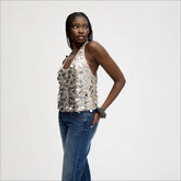 Sequin U Neck Tank-Blush Silver