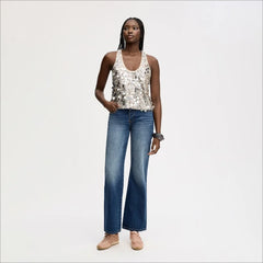 Sequin U Neck Tank-Blush Silver