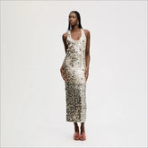 Mesh Sequin Tank Midi Dress-Blush Silver