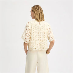 Soutache Short Sleeve Top-Almond