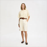 Soutache Short Sleeve Top-Almond