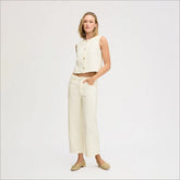 Laser Fray Wide Leg Jean-Ecru