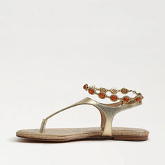 Canna Thong Flat Sandal-Amber Gold Leather
