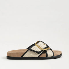 Darla Multi Buckle Slide Sandal-Linen/Black Faux Raffia
