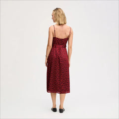 Red Hearted Belted Maxi Dress-Red
