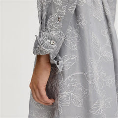 Floral Striped Shirt Mini Dress-Grey