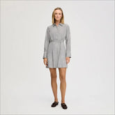 Floral Striped Shirt Mini Dress-Grey