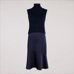 Sweater with Slip Midi Dress-Navy