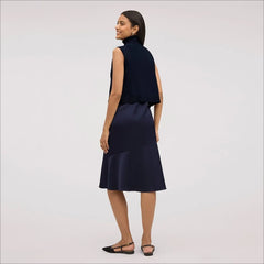 Sweater with Slip Midi Dress-Navy