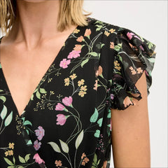 Fluttered Sleeve Maxi Dress-Black
