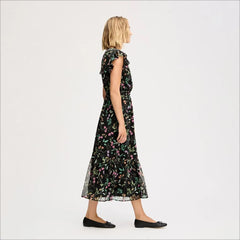 Fluttered Sleeve Maxi Dress-Black