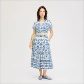 Tribal Print Shirt Midi Dress-Navy