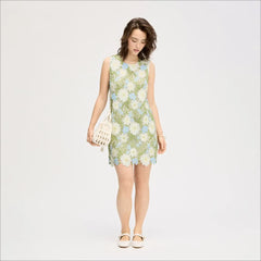 Blue Spring Sleeveless Sheath Mini Dress-Ivory/Blue