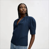 Raglan Short Sleeve V-Neck Top-Navy