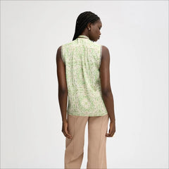 Pleated Lace Insert Sleeveless Top-Willow Geo Floral Scarf