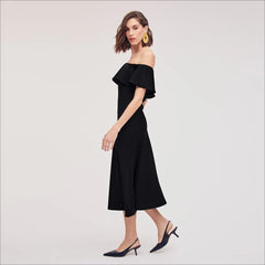 Off The Shoulder Aline Midi Dress-Black