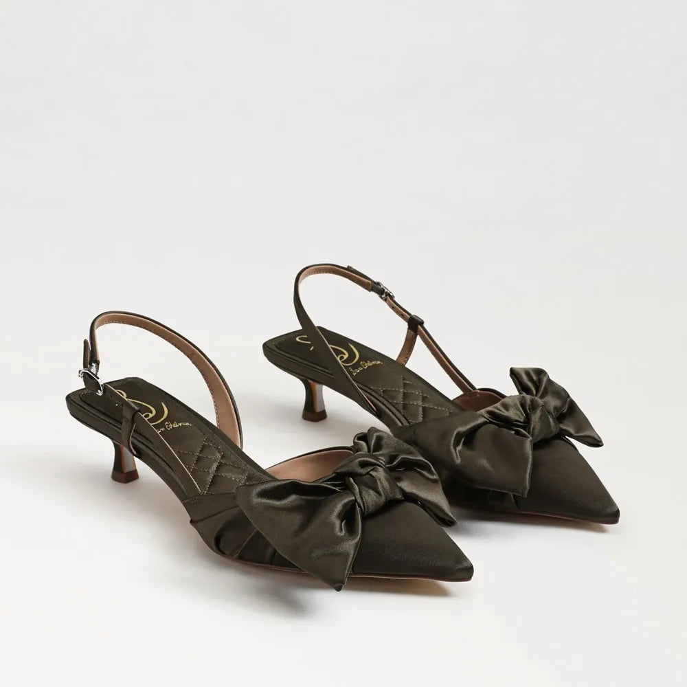 Treena Slingback Kitten Heel-Winter Moss Satin