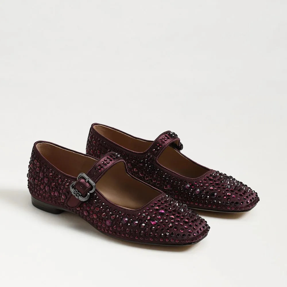 Michaela Bling Mary Jane Flat-Parisian Plum Fabric