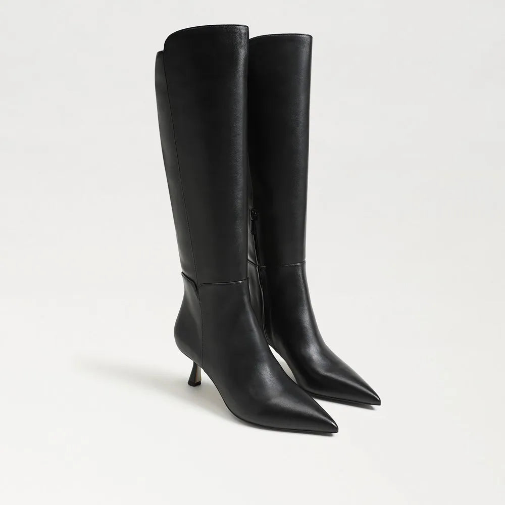 Taylin Pointed Toe Knee High Boot-Black Leather