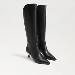 Taylin Pointed Toe Knee High Boot-Black Leather