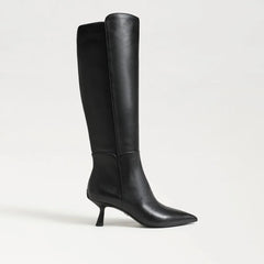 Taylin Pointed Toe Knee High Boot-Black Leather