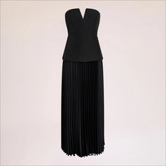 Strapless Pleated Maxi Dress-Black