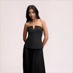 Strapless Pleated Maxi Dress-Black