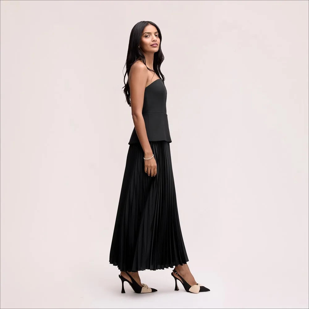 Strapless Pleated Maxi Dress-Black