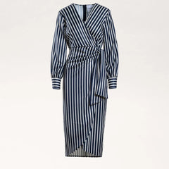 Striped Wrap Maxi Dress-Navy/White
