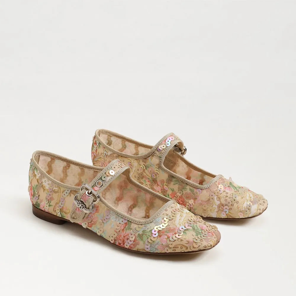 Michaela Riviera Mary Jane Flat-Ecru Multi Mesh Fabric