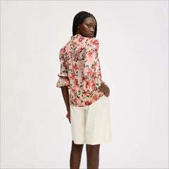 Blouson Sleeve Shirt-Almond Watercolor Floral
