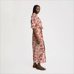 Blouson Midi Dress-Almond Watercolor Floral