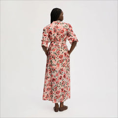 Blouson Midi Dress-Almond Watercolor Floral