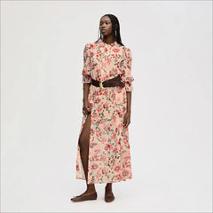 Blouson Midi Dress-Almond Watercolor Floral
