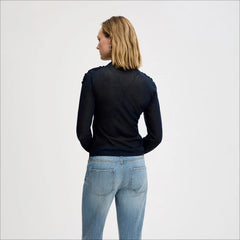 Ruffled Detail Sweater-Navy