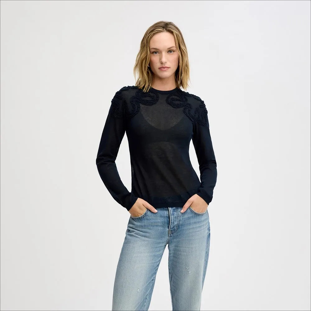 Ruffled Detail Sweater-Navy