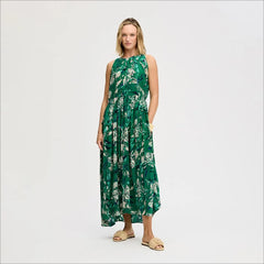 Side Tie Maxi Dress-Dark Spring Green Floral