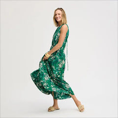 Side Tie Maxi Dress-Dark Spring Green Floral